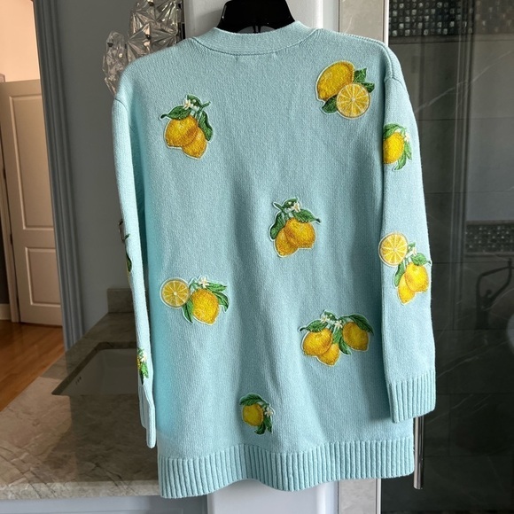 ALICE + OLIVIA BRADFORD LEMON EMBROIDERED GRANDPA CARDIGAN - Picture 14 of 16